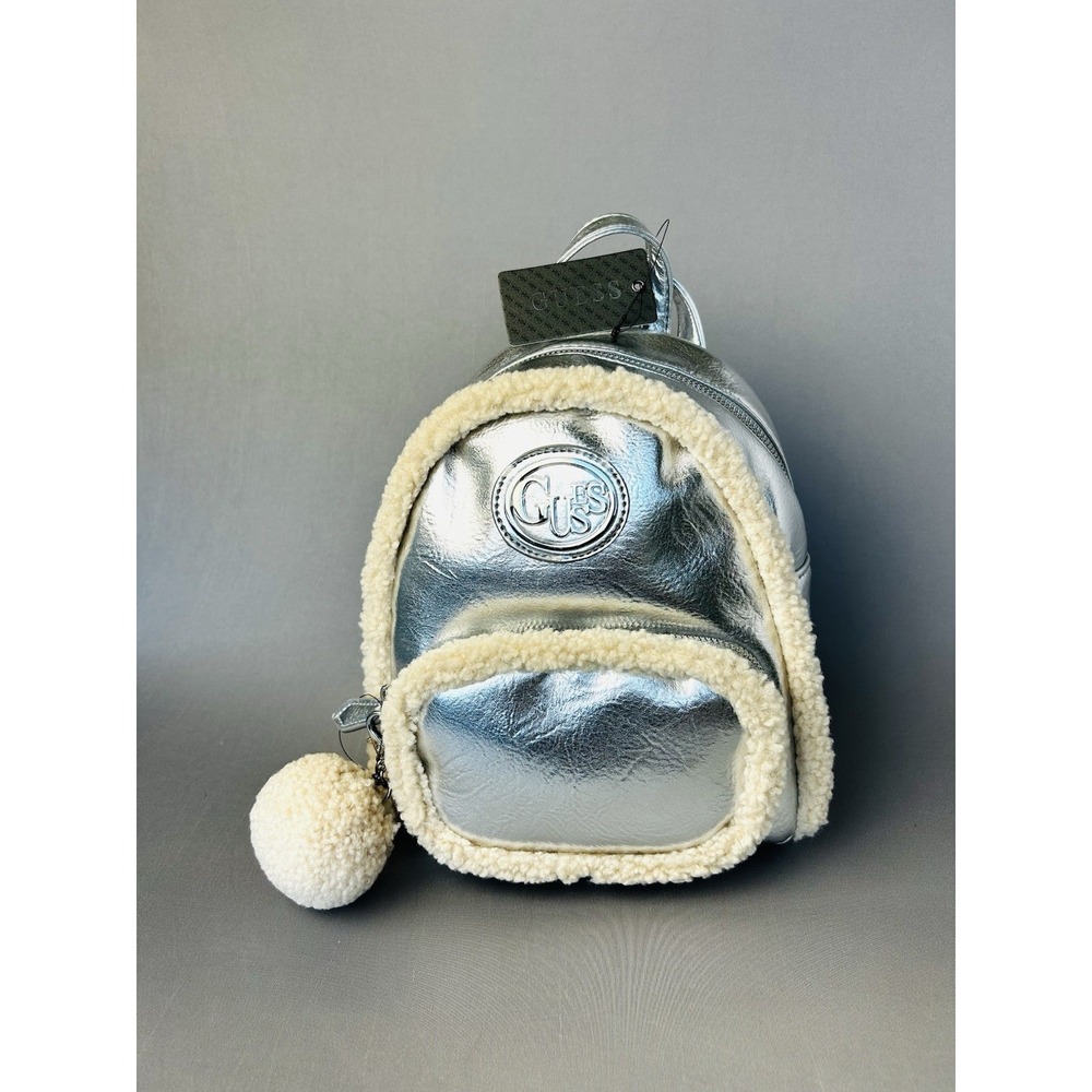 Guess‎ Gina Sherpa Mini Backpack Metallic Silver NEW With Tags